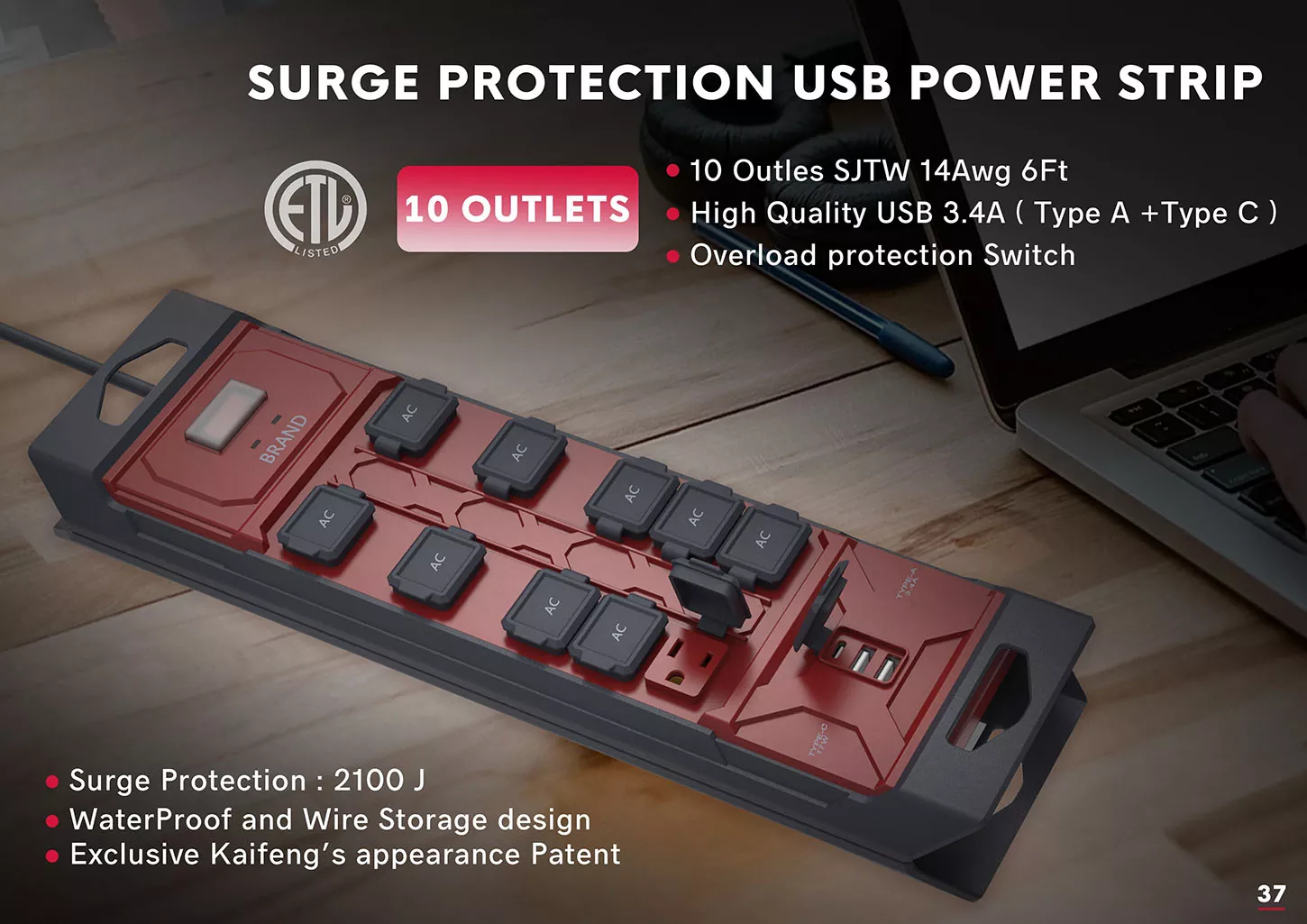 10 Outlets Waterproof Power Strip